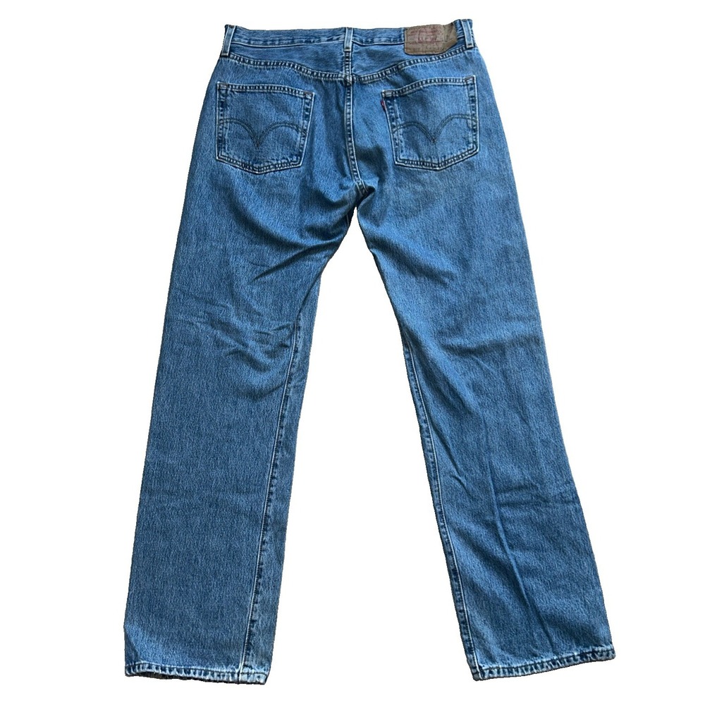Vintage 90s Levis 501 Blue Button fly Denim Jeans 36x34 - Picture 2 of 5